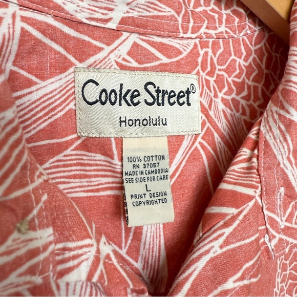 Cooke Street Men's L Coral & Ivory Hawaiian Shirt Short Sleeve Button-Up Casual - Picture 4 of 11